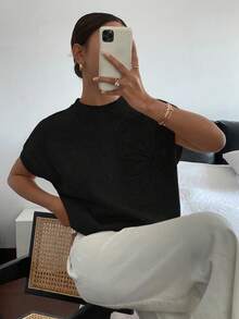 Siren Gaze Women's Casual Solid Color Short Sleeve Knit Top,Knitted Sweater Black Summer - Black - View 5