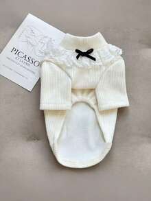 PETSIN Autumn And Winter Bottoming Knit Sweaters, Cute Princess-Style Pet Clothing, Winter Warm Dog Clothes, Autumn And Winter Bottoming Knit Sweaters (Suitable For Bichon Frise, Pomeranian, Teddy Dogs), Sweet Two-Legged Tops For Both Cats And Dogs, Fashionable Basic Bottoming Sets For Small Dogs - White - View 2