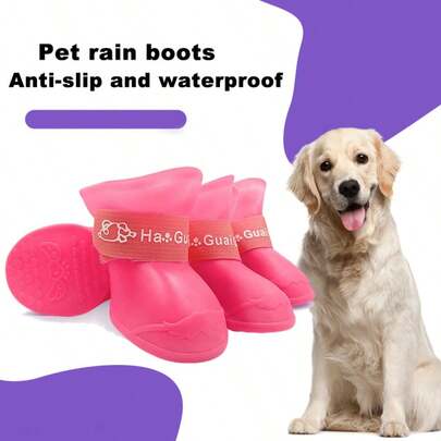 PETSIN Made Of Silicone, Waterproof, Non-Slip, Durable, Soft, Flexible, Breathable, Lightweight, Easy To Put On And Take Off, Adjustable Straps For A Secure Fit, Dustproof, Mudproof, And Puncture-Proof, Cute Cartoon Patterns, Suitable For Small, Medium, And Large Dogs. Ideal For Outdoor Walks, Hikes, Travel, And Daily Use In Rainy, Snowy, Or Muddy Weather. A Must-Have For Pet Adventures, Reusable, Wear-Resistant, And Quick-Drying.