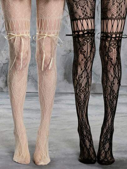 Fairycore 1 Pair Sexy Minimalist Pink Solid Color Suspender Stockings, Jacquard Sheer Elastic Tights, Ultra-Thin Breathable Pantyhose