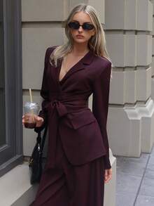 Aloruh Enfärgad vinröd kontorskavaj med åtsittande midja, höst/vinter, dam - Bourgogne - Visa 8