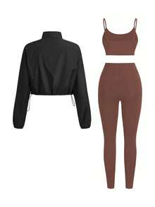 Eassivo Eassivo Bộ đồ thể thao áo hai dây và quần legging màu trơn - Nhiều màu - Xem 2