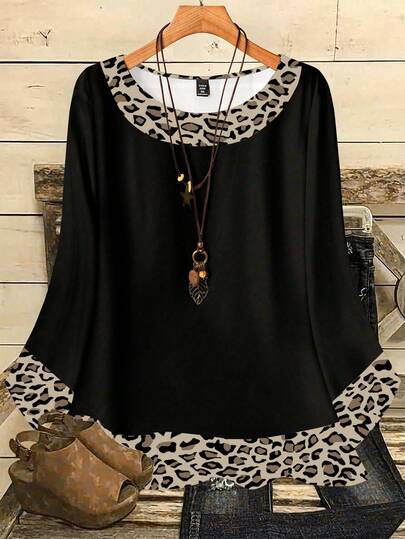 EMERY ROSE Chemise décontractée pour femme à imprimé léopard, convient pour l'automne/l'hiver