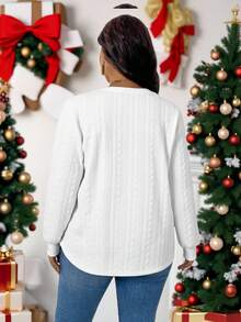 EMERY ROSE Plus Size Solid Color Round Neck Drop Shoulder Long Sleeve Loose Embossed Casual Sweatshirt/Winter Graphic