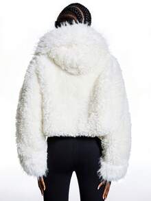 LYSMO 2025 New Minimalism Women's Solid Color Faux Fur Jacket,All White,Winter,Chic,Night Out Versatile Long Sleeve Party Coat White Shrug Outerwear - White - View 2