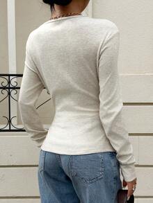 Siren Gaze V-Neck Slim-Fit Long-Sleeved Base Layer T-Shirt For Women, Fashionable And Warm For Autumn And Winter, Apricot Color, Versatile T-Shirt, Pure And Alluring Top For Women, Autumn And Winter Women's Clothing. Light Grey Top Casual Spring - Apricot - View 2