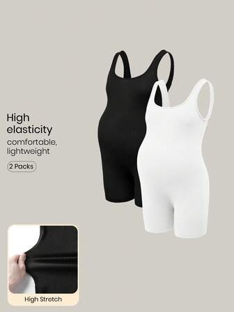 Modmama 孕妇纯色罗纹无袖连体衣