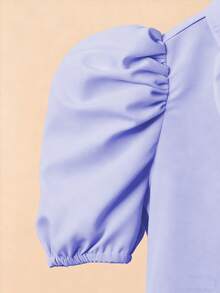 SHEIN Áo cánh dệt trắng thanh lịch dành cho bé gái tuổi teen, tay bồng, nơ có thể tháo rời, đa năng khi đi làm, kết hợp với váy, quần ống rộng, quần bó, quần short, thích hợp mặc khi trở lại trường và mặc hàng ngày - Màu tím - Xem 6