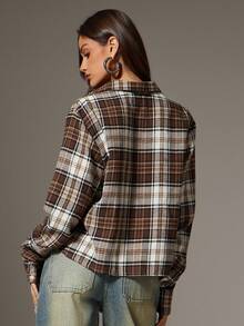 Denimoi 休闲长袖女士扭结前襟低领格子上衣 - 彩色 - 查看 5