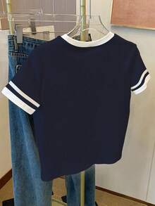 Resyla 女款T恤/保罗图案印花/刺绣工艺/女士宽松休闲撞色圆领T恤上衣/春夏 - 彩色 - 查看 2