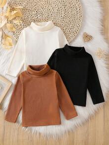 SHEIN 3件套女婴时尚高领针织内衣套装