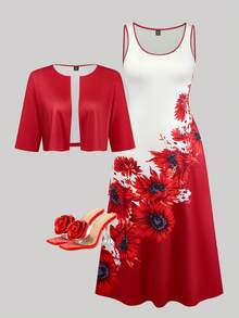 Franclia 两件套：V领吊带连衣裙和短袖开襟羊毛衫 - 酒紅色 - 查看 9