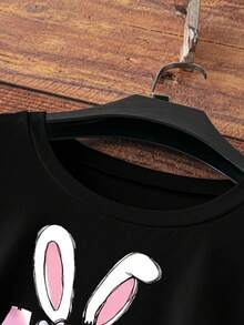 SHEIN LUNE Của phụ nữ lễ Phục sinh Thỏ In Ngắn tay Áo thun - màu đen - Xem 3