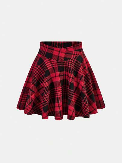 SHEIN Girlism Tween Girl Casual Plaid Crossover Waist A-Line Skirt Christmas Winter Suitable For Daily, Celebration, Autumn & Winter Outfits For Easy Comfort, Autumn & Winter Layers For Girls, Stylish Girls Suitable For Autumn/Winter Daily Wear, Christmas Party, Street Style, Home Suitable For Everyday, School, Vacation, Party Occasions