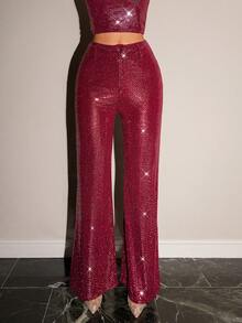 SHEIN Glamour بنطلون نسائي ذو ساق واسعة مزين بترتر لامع لموسم الخريف