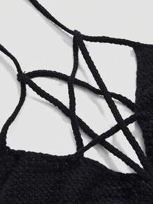 ROMWE Fairycore Forest Style Vintage 3D Mushroom Embroidered Decor Five-Point Star Cross Design Plus Size Women's Knit Top - Black - View 3
