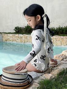 Dazy Kids 女童连体泳衣，秋季度假装 - 白色 - 查看 2