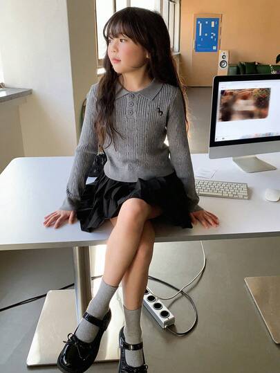 Dazy Kids 女童刺绣领毛衣，秋季服装