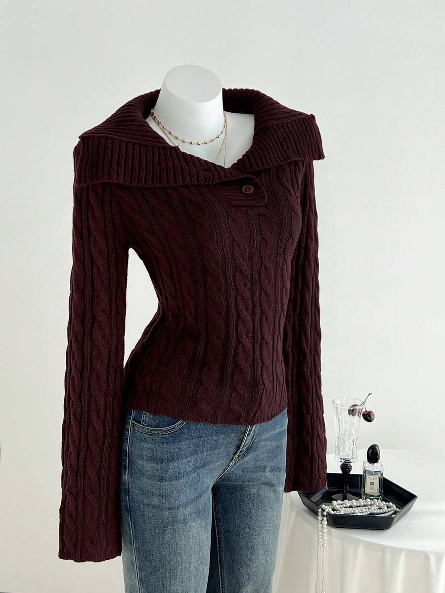 Elamini ملابس علوية نسائية فضفاضة بلون أحادي وأكمام طويلة مجدولة