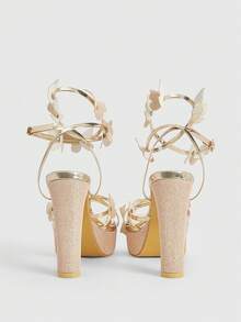 CUCCOO LuxiPop Modne sandały damskie na wysokim obcasie z okrągłym noskiem i grubym paskiem