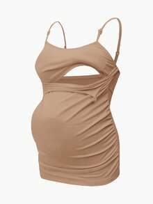 Modmama Camiseta interior de lactancia con sujetador incorporado, color blanco - Caqui - Ver 5