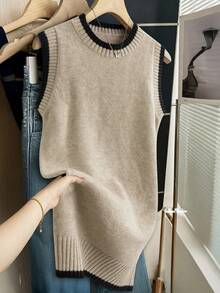 Franclia Women's Autumn/Winter New Arrival Cable Knit Twist Contrast Color Slim Elegant Casual Sweater Dress - Khaki - View 1