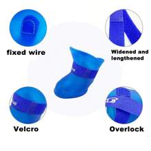 PETSIN 这款宠物狗套采用硅胶材质，防水、防滑、耐用、柔软、灵活、透气、轻便，易于穿戴和脱卸，配有可调节绑带确保佩戴稳固，防尘、防泥、防刺穿，并饰有可爱的卡通图案，适合小型、中型和大型犬。是户外散步、远足、旅行以及雨雪泥泞天气下日常使用的理想之选。宠物探险必备，可重复使用，耐磨，速干。 - 藍色 - 查看 2