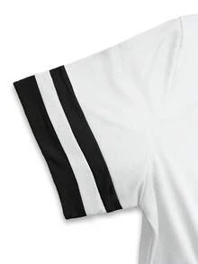 Resyla Áo thun nữ/Họa tiết Paul in/Thêu thủ công/Áo thun nữ cổ tròn màu tương phản rộng rãi thoải mái/Mùa xuân và mùa hè - Nhiều màu - Xem 4