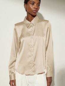 Aveloria Modichic 纯色长袖纽扣衬衫，适合节日派对穿着，女士纽扣衬衫 - 杏色 - 查看 7