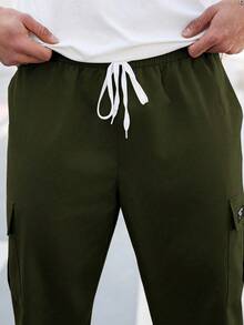 Manfinity Homme 男士加大码字母图案抽绳腰带工装口袋慢跑裤