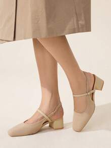CUCCOO BASICS Giày cao gót mũi nhọn thời trang thiết kế khóa cài cho nữ, đa năng khi diện hàng ngày - Màu be - Xem 7