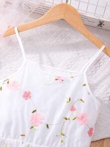 SHEIN Sparklyn Tween Girls Cute & Sweet Mesh Embroidered Camisole Dress