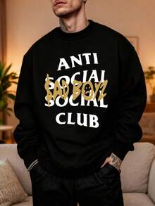 Hombre004 Sudadera de cuello redondo de moda Parte superior de ropa para casa, cómoda y abrigada cálida para otoño e invierno, con envío local desde México Camisa de estilo rebelde con el logotipo "ANTI SOCIAL SAD BOYZ CLUB" que transmite un mensaje de rechazo a la conformidad social - Negro - Ver 1