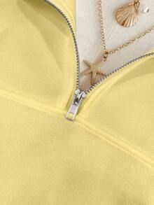 Lalippa 女士宽松半拉链门襟保暖内衬卫衣 - 黃色 - 查看 5