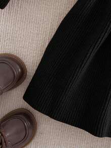 SHEIN Vestido de manga larga de punto de unicolor para bebé niña, otoño/invierno - Negro - Ver 7