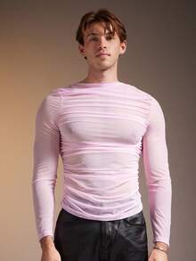 FeverCity Men's Sexy Transparent Soft Long Sleeve T-Shirt - Pink - View 3