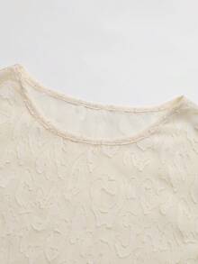 GlowEve CURVE 大码女式休闲度假豹纹提花泡泡袖宽松衬衫，春秋季 - 杏色 - 查看 4