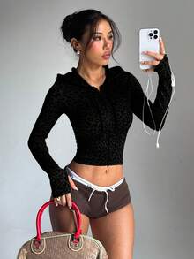 Dewbera 1件装女士豹纹连帽拉链外套，适合跑步、户外运动和健身 - 彩色 - 查看 4