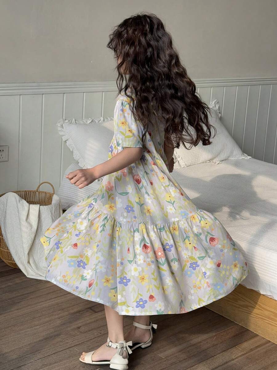 Dazy Kids Set Piyama Kasual Lengan Pendek Motif Bunga untuk Anak Perempuan Remaja, Liburan Musim Panas - MultiWarna - View 1