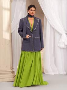 VOLUPTÉ CURVE Vestido de talla grande para el Día de San Valentín, primavera/verano, nueva llegada. Elegante vestido largo de diosa francesa con encaje verde, parches y decoración de lentejuelas, escote en V profundo, sin mangas. Vestido maxi con pliegues en el bajo, ajustado, recomendado para fiestas, cumpleaños y bodas. - Verde - Ver 6