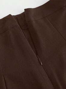 Modelyn 优雅时尚高腰百褶中长裙，百搭又迷人 - 棕色 - 查看 5