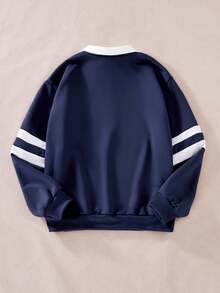 SHEIN 少女休闲拉链运动衫，简约时尚，适合日常穿着、度假穿着、夏季穿着、旅行穿着 - 藏蓝色 - 查看 2
