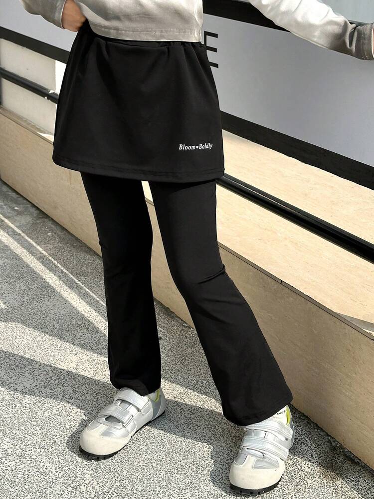 ティーンガール文字プリントワンピース&パンツセット、秋服