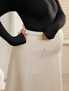 SHEIN Solid Color Long Pocket Maternity Skirt, Autumn/Winter - Beige - View 5