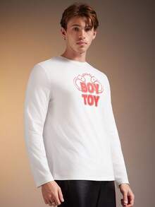 FeverCity Áo thun cổ tròn tay dài dáng rộng Fever City, mùa xuân/thu dành cho nam - trắng - Xem 3