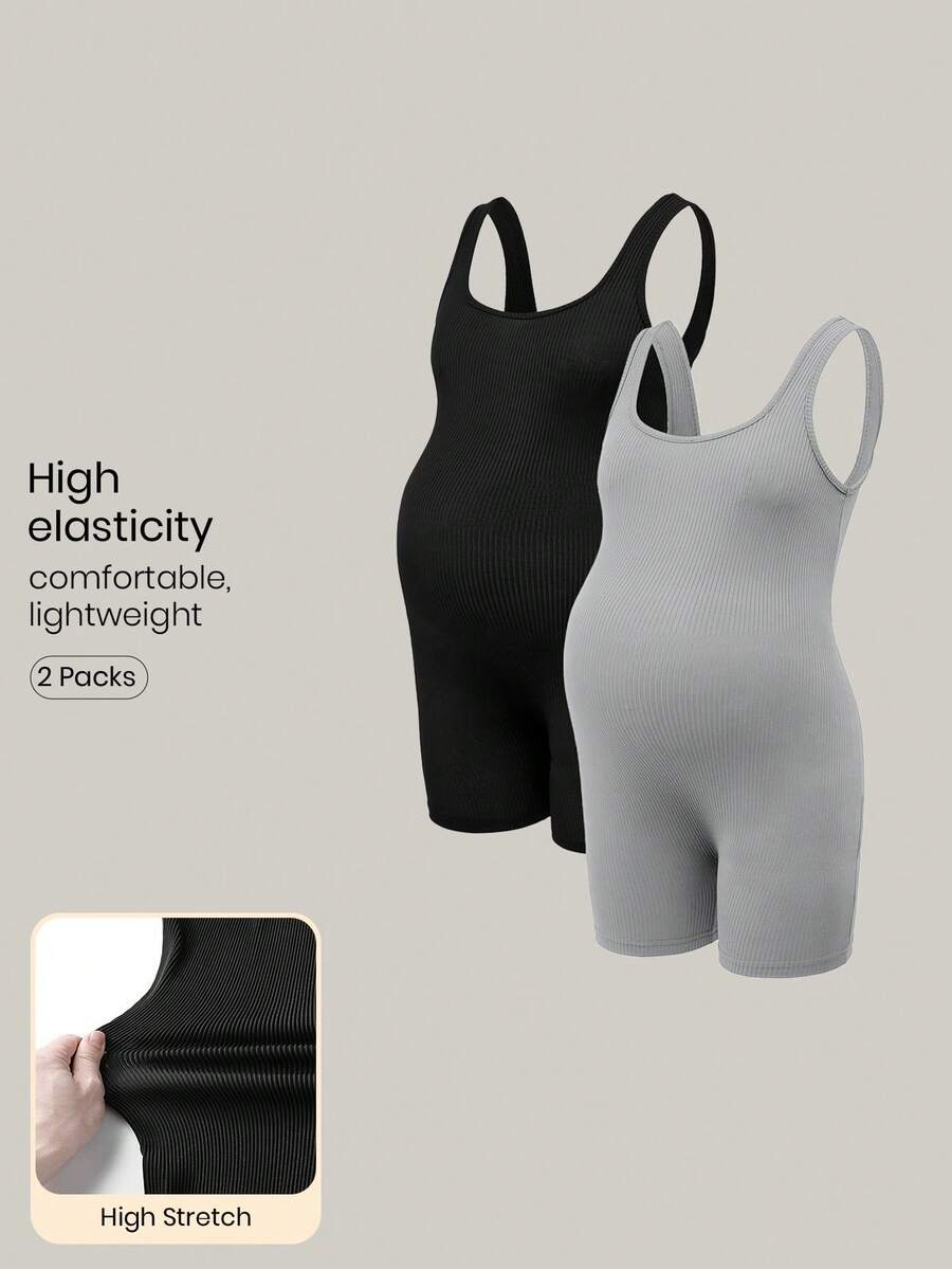 Modmama Pregnant Women Solid Color Sleeveless Slim Fit Romper, Summer - Multicolor - View 1