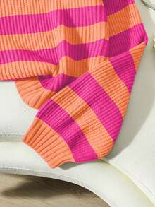 SoleilVie Striped Pattern Drop Shoulder Sweater,Long Sleeve Tops Knit Pullover Fall Winter Outfit