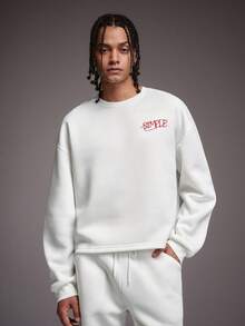 STYNVO 男士休闲标语刺绣套头卫衣和裤子两件套 - 白色 - 查看 6