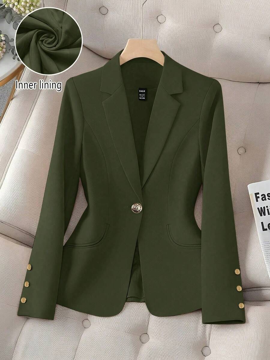 Franclia Women's Khaki Slim Fit Tailored Blazer, High-Quality Commuter Urban Suit, Autumn/Winter - Army Green - View 1
