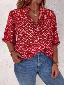 EMERY ROSE Plus Size Women's Lantern Sleeve Floral Print Blouse Women Shirt